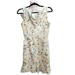 The limited Mini Dress light green floral birds lined ruffle hem Women's 2